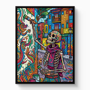 Skeleton Muralist — skeleton muralist white studio framed black