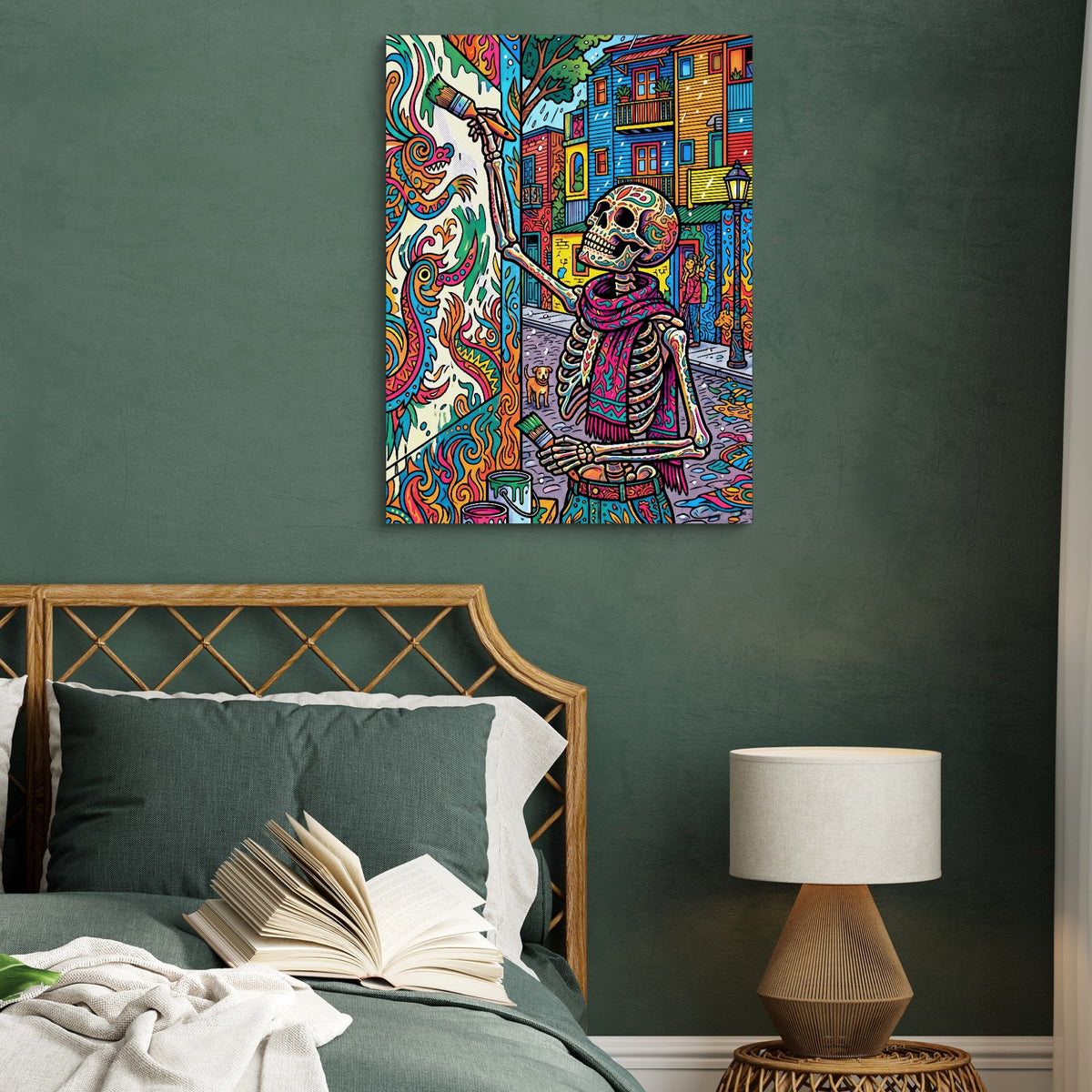 Skeleton Muralist — skeleton muralist sq green bed 1port flush print