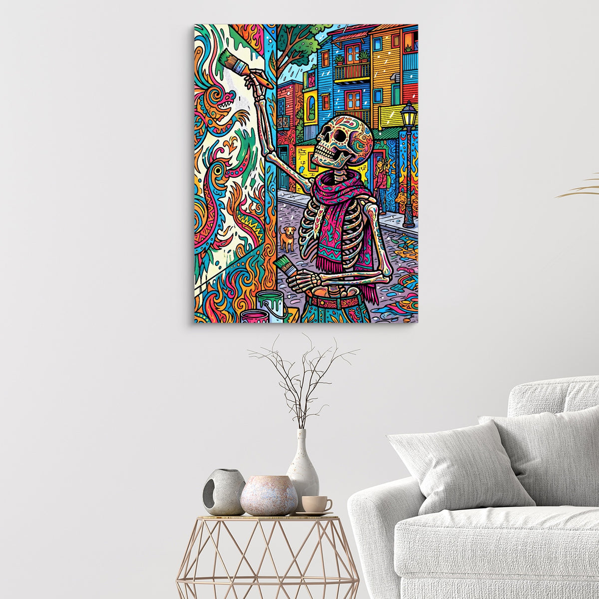 Skeleton Muralist — skeleton muralist sq white walls 1port flush print
