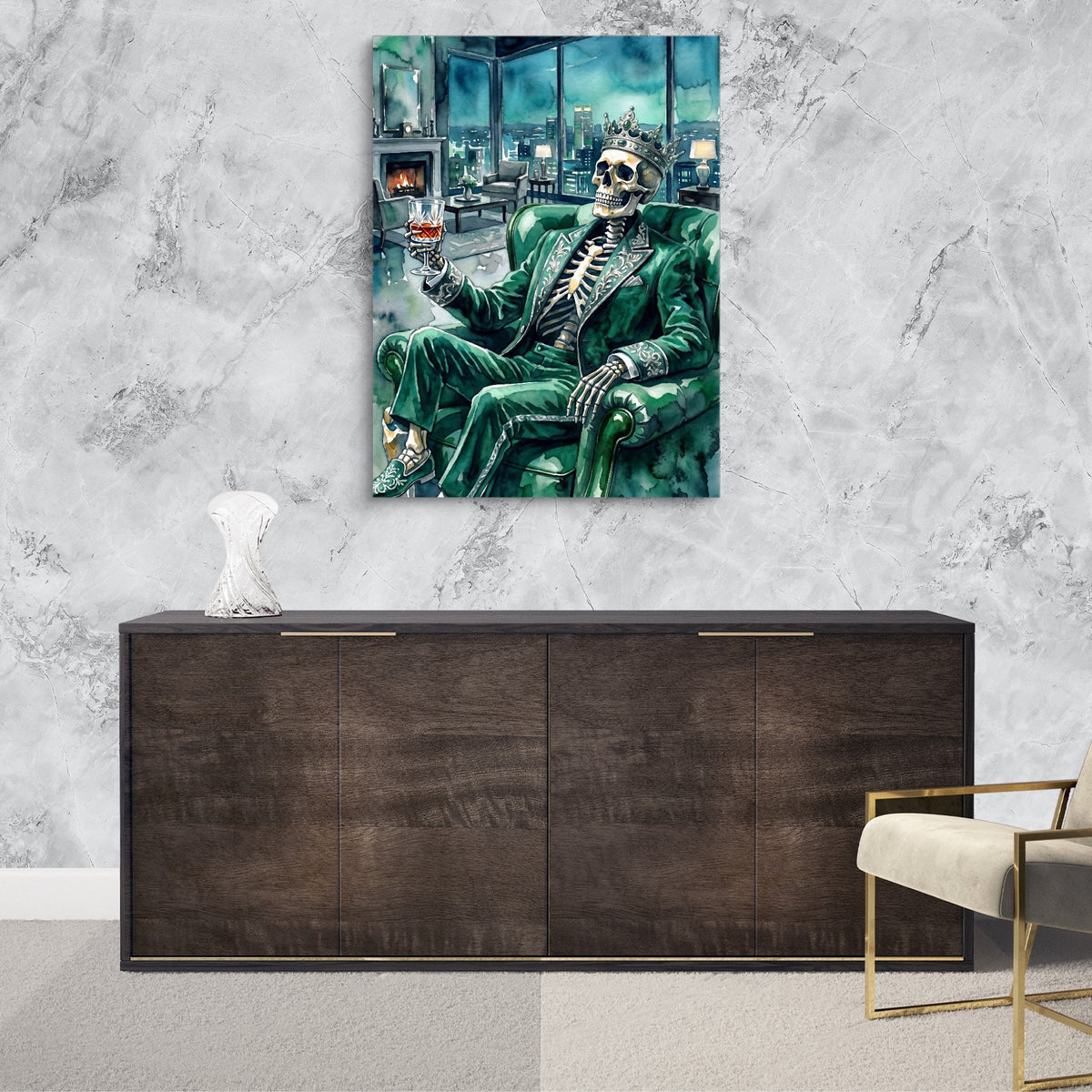Skeleton's Nightcap — skeleton's nightcap sq luxurious room granite wall 1port flush print