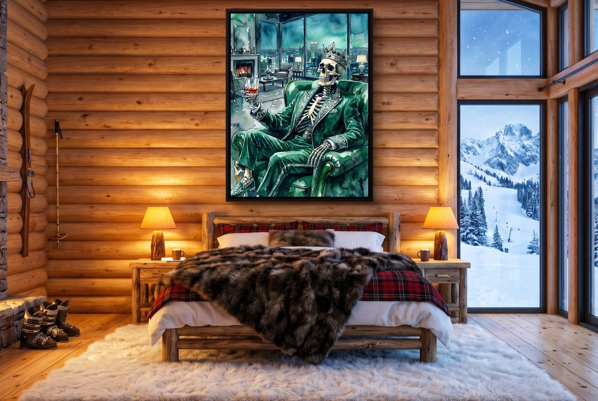 Skeleton's Nightcap — skeleton's nightcap bedroom with fireplace 1port framed black