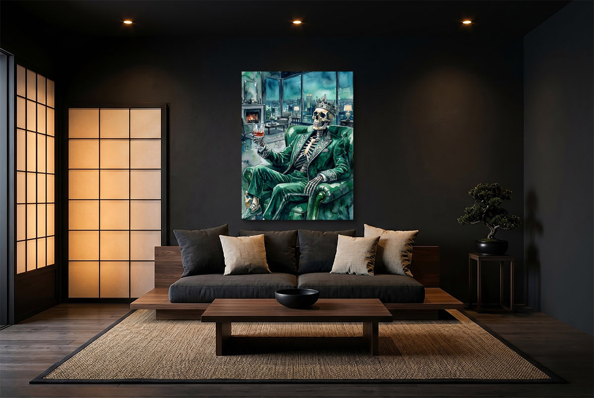 Skeleton's Nightcap — skeleton's nightcap modern minimalist living room 2 1port flush print