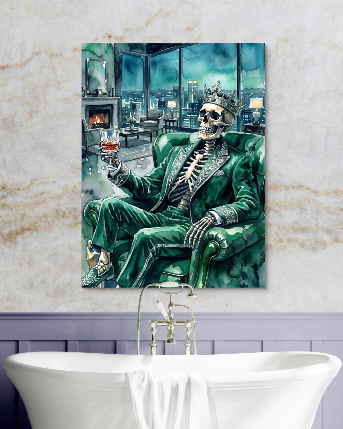 Skeleton's Nightcap — skeleton's nightcap psd marble purple bath 1port flush print