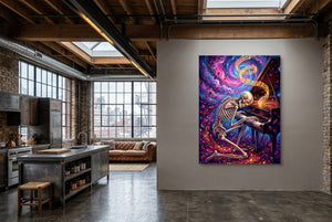 Skeleton's Nocturne — skeleton's nocturne kitchen interior with island 1port flush print