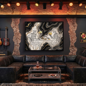 Skeletons Golden Game — skeletons golden game sq man cave guitar 1land framed black