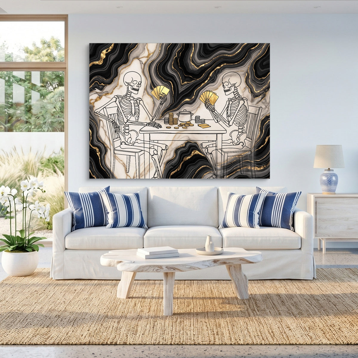 Skeletons Golden Game — skeletons golden game sq beach house 1land flush print