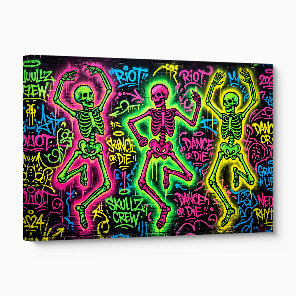 Skeletons Neon Dance — skeletons neon dance angled flush print