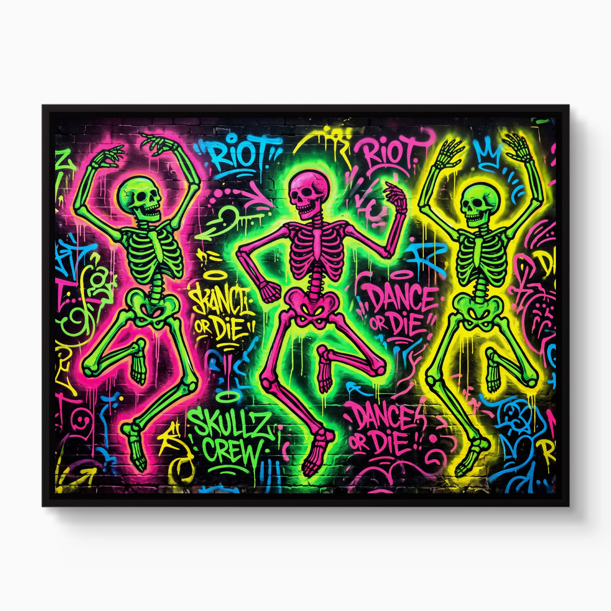 Skeletons Neon Dance — skeletons neon dance white studio framed black