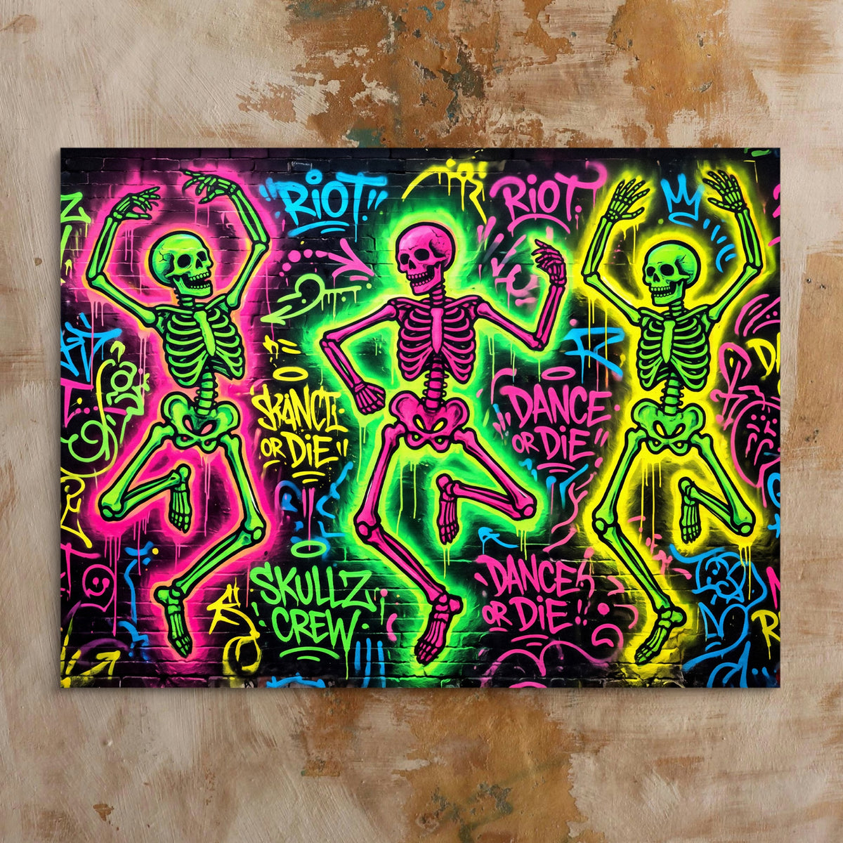 Skeletons Neon Dance — skeletons neon dance sq bed 1 clay beige 1land flush print