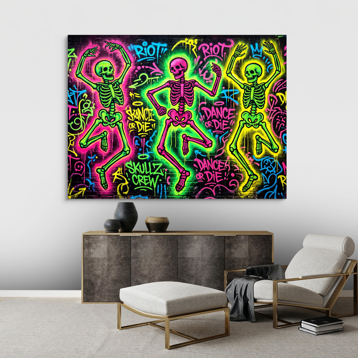 Skeletons Neon Dance — skeletons neon dance sq best living room 1land flush print