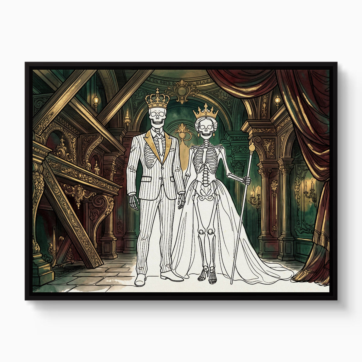 Skeletons Royal Couple — skeletons royal couple white studio framed black