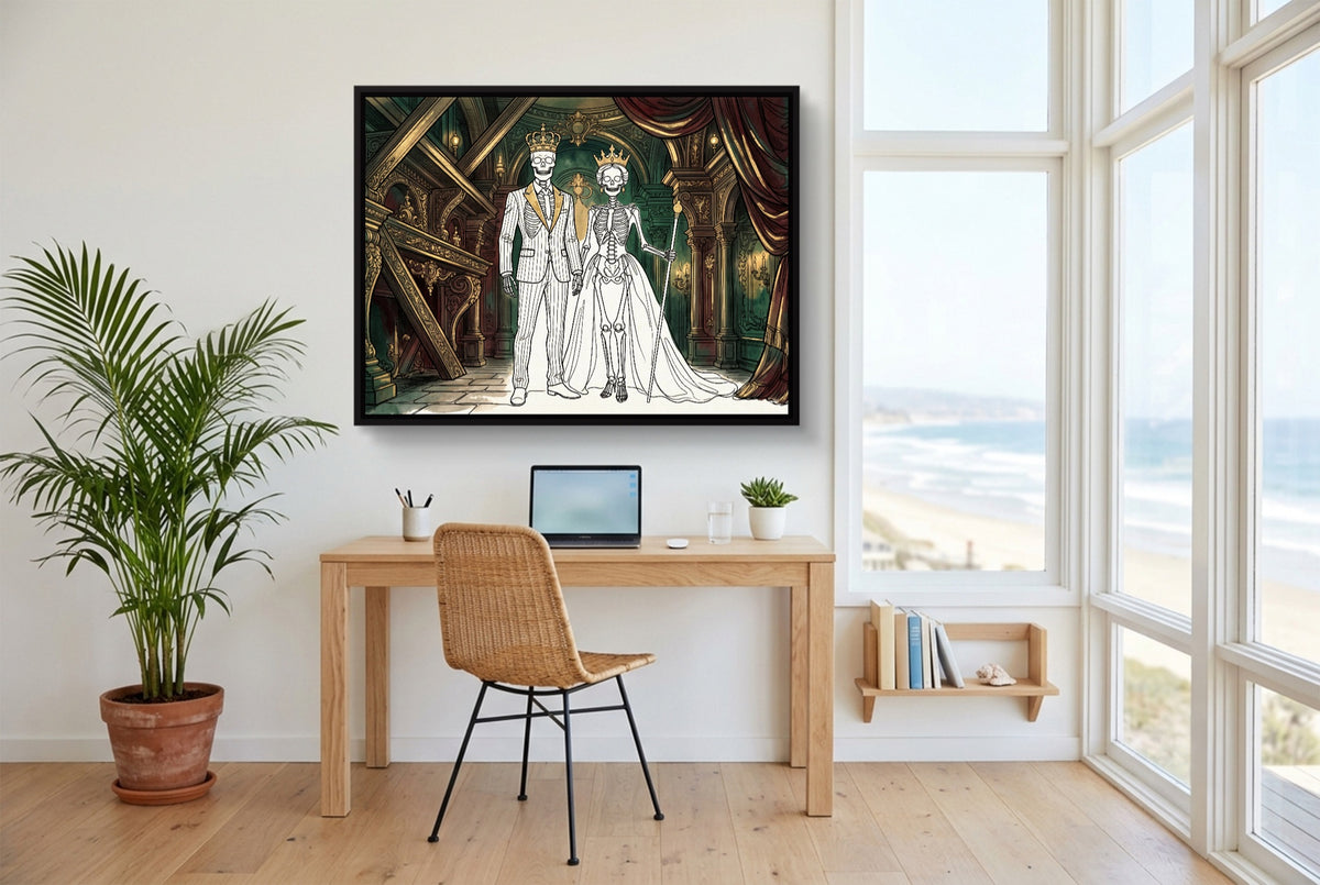 Skeletons Royal Couple — skeletons royal couple office space with desk chair 1land framed black