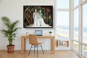 Skeletons Royal Couple — skeletons royal couple office space with desk chair 1land framed black
