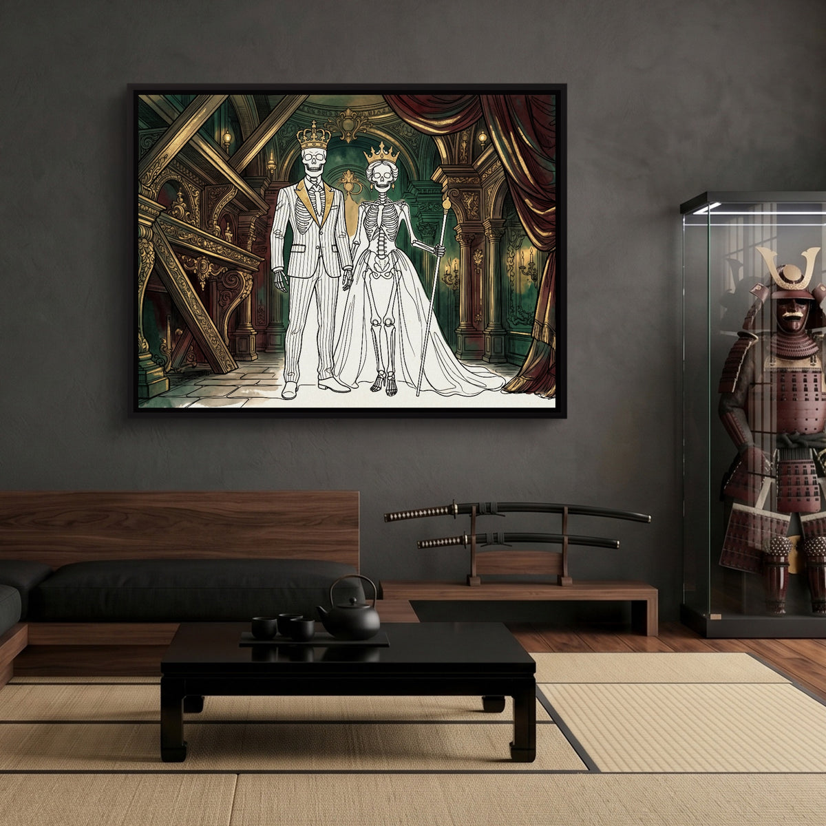 Skeletons Royal Couple — skeletons royal couple sq samurai den 1land framed black