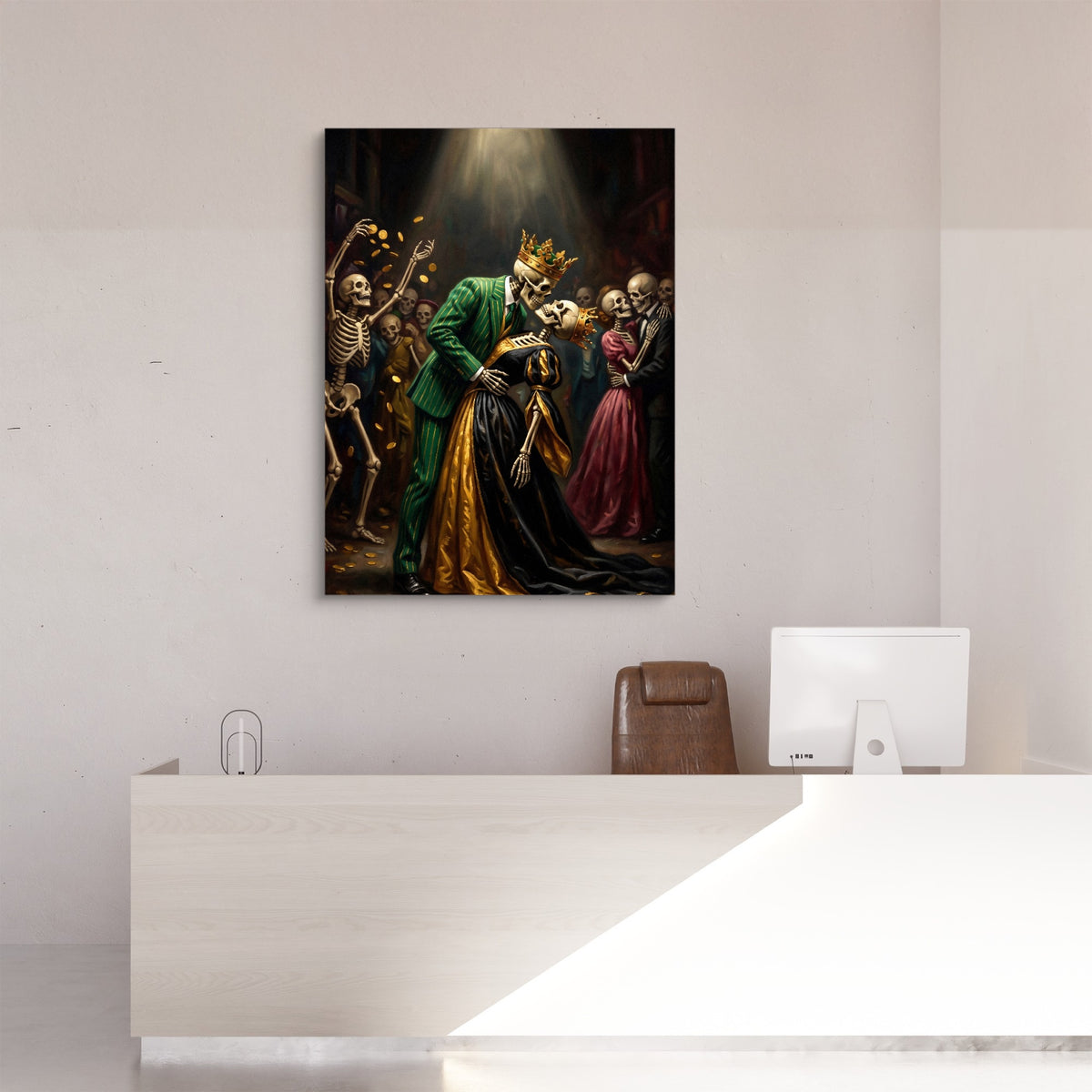 Skeletons' Royal Kiss — skeletons' royal kiss sq reception desk 1port flush print