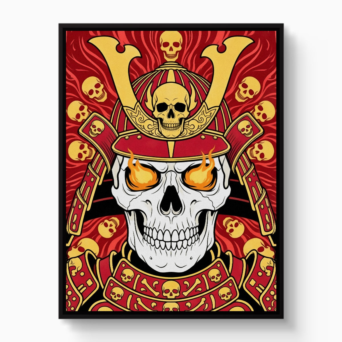 Skull Samurai Crimson — skull samurai crimson white studio framed black