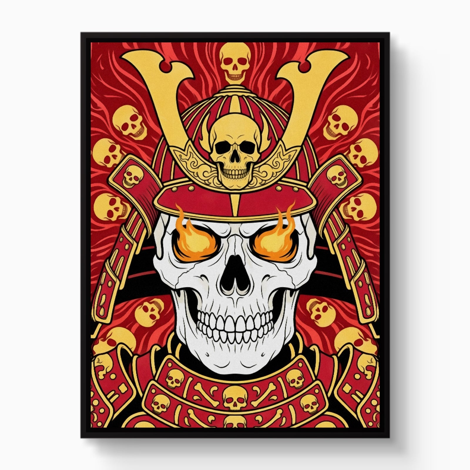 Skull Samurai Crimson — skull samurai crimson white studio framed black