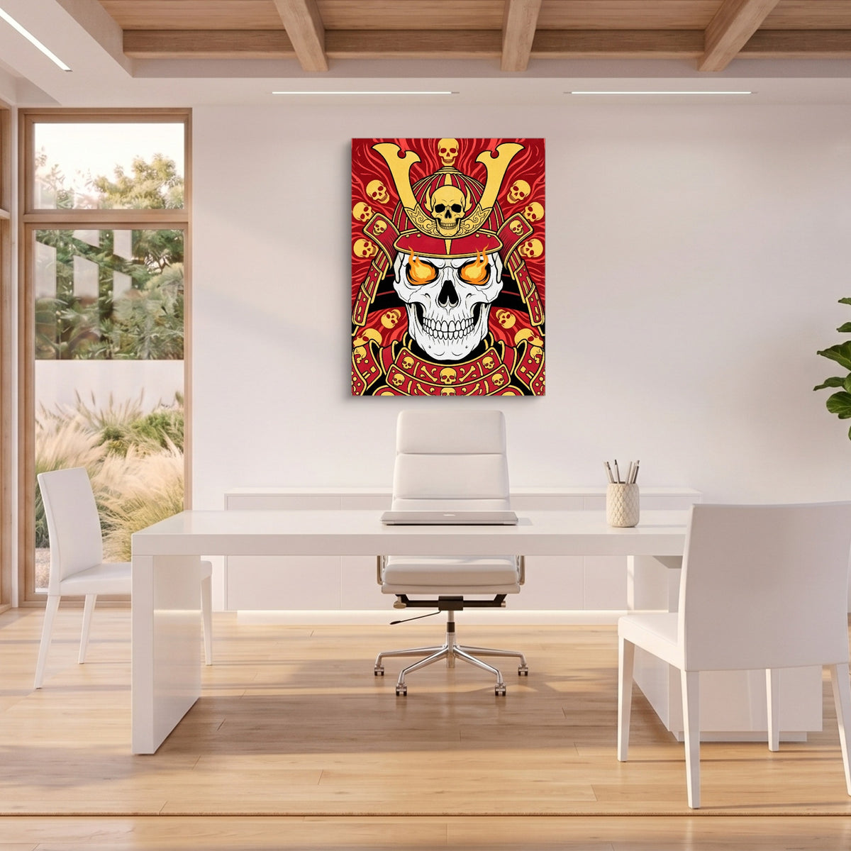 Skull Samurai Crimson — skull samurai crimson sq beach house office 1port flush print