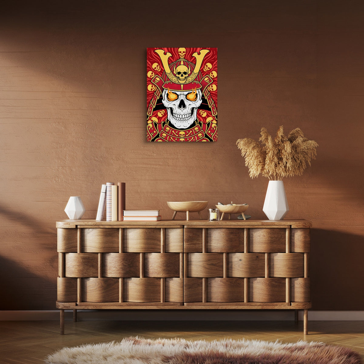 Skull Samurai Crimson — skull samurai crimson sq brown room clean 1port flush print