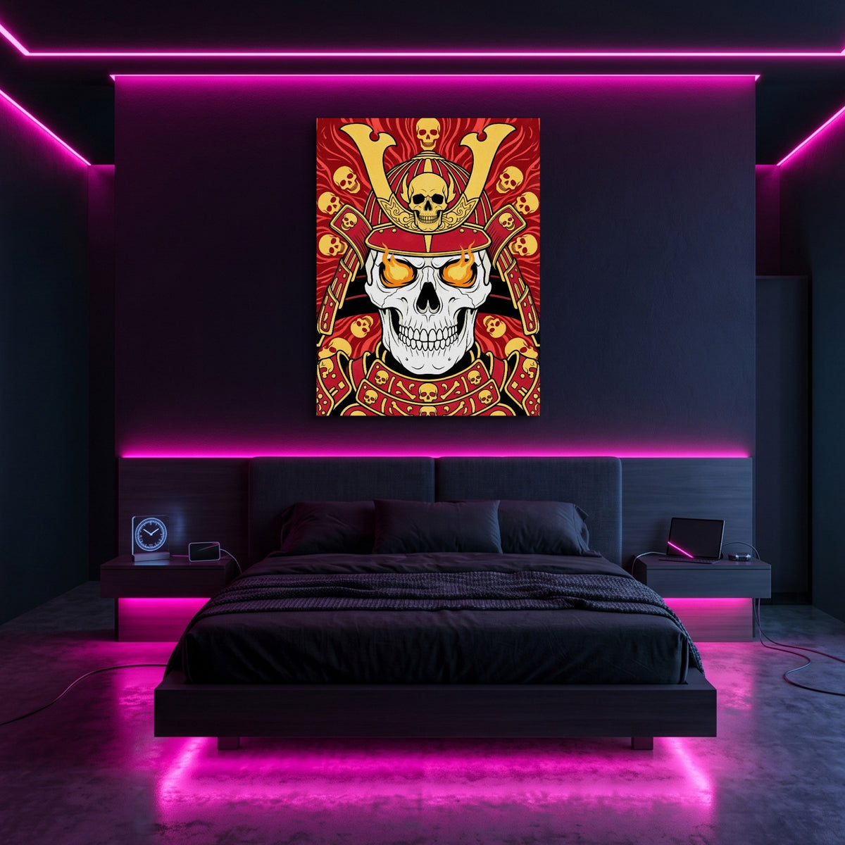 Skull Samurai Crimson — skull samurai crimson sq pink neon room 1port flush print