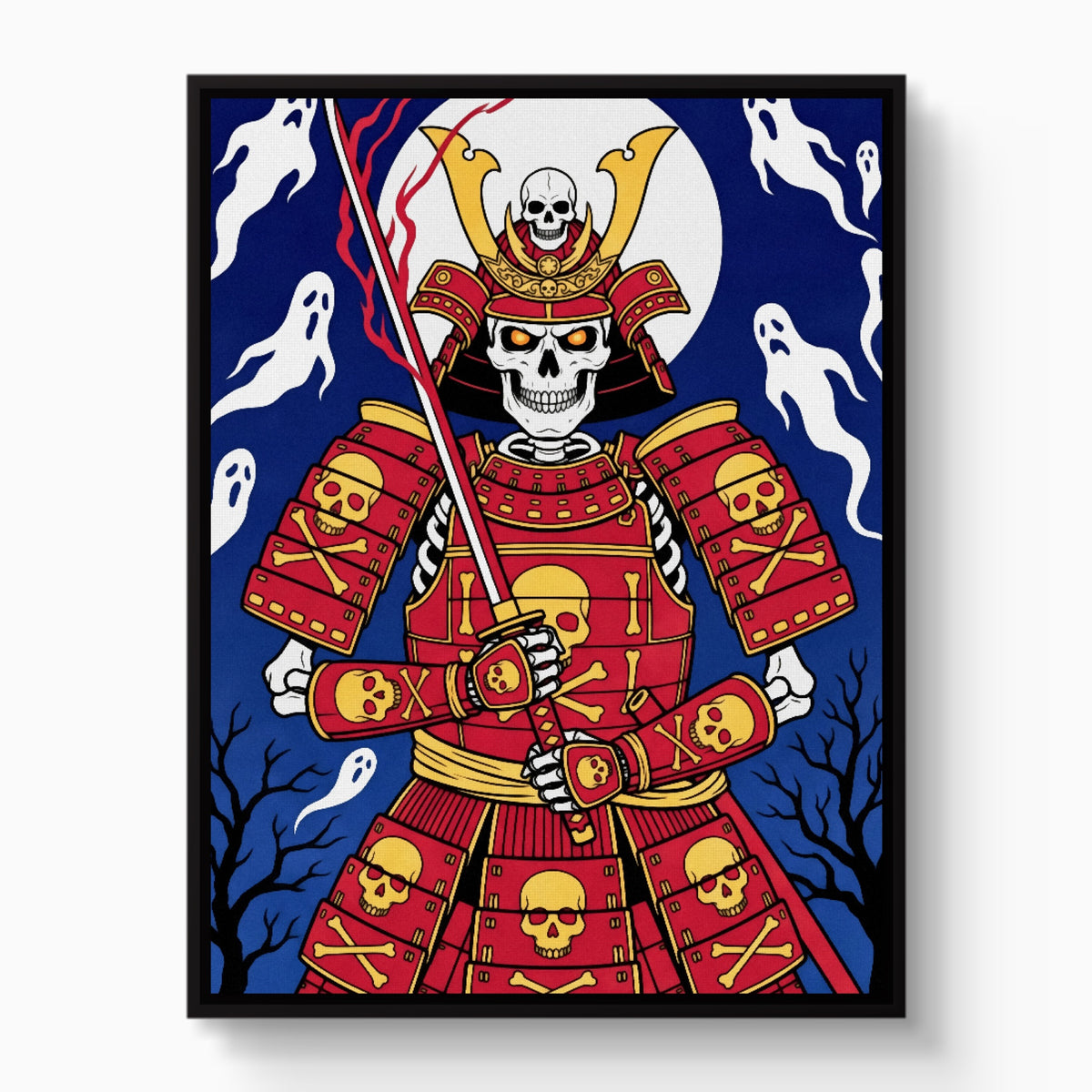 Skull Samurai Midnight — skull samurai midnight white studio framed black