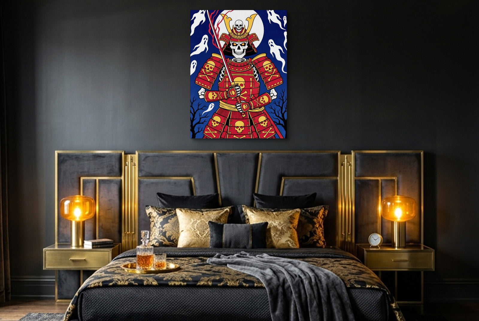 Skull Samurai Midnight — skull samurai midnight white studio framed black