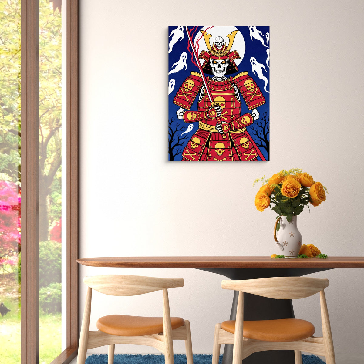 Skull Samurai Midnight — skull samurai midnight sq floral dining room 1port flush print