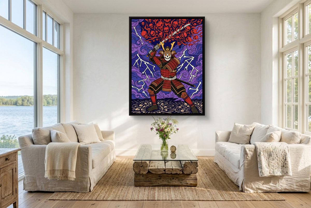 Skull Samurai Thunder — skull samurai thunder living room with couches 1port framed black