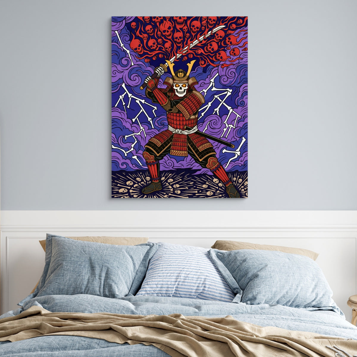 Skull Samurai Thunder — skull samurai thunder sq blue bedroom 1port flush print