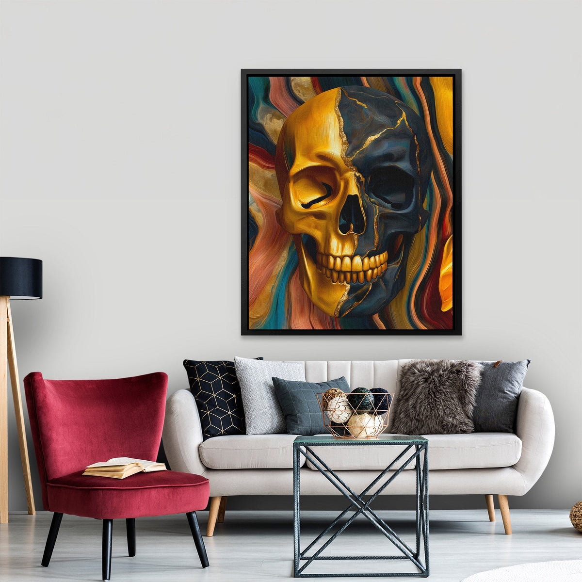 Skulls Golden Shadow - Luxury Wall Art