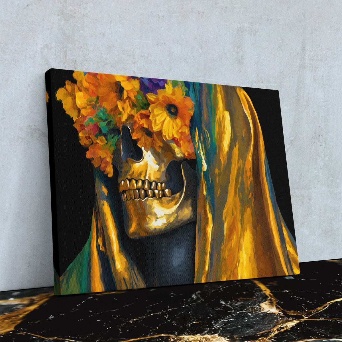 Skulls Marigold Crown - Luxury Wall Art