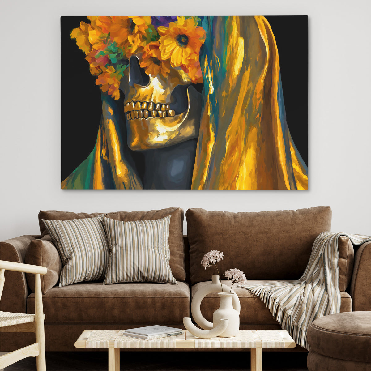 Skulls Marigold Crown - Luxury Wall Art