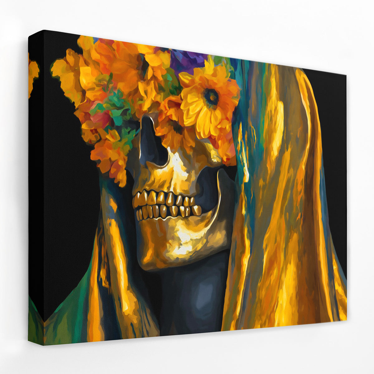 Skulls Marigold Crown - Luxury Wall Art
