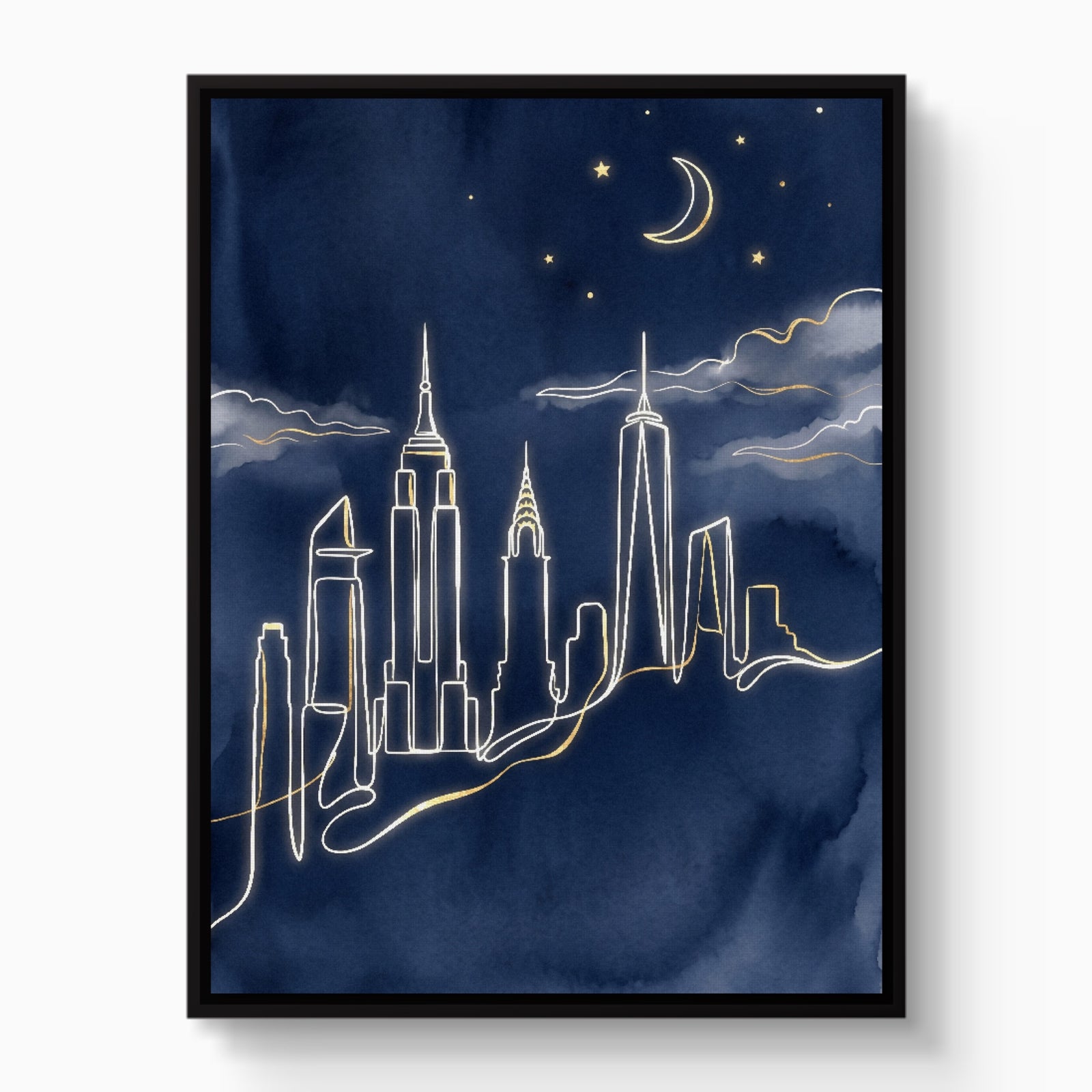 Skyline Golden Night — skyline golden night white studio framed black
