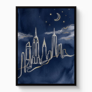 Skyline Golden Night — skyline golden night white studio framed black