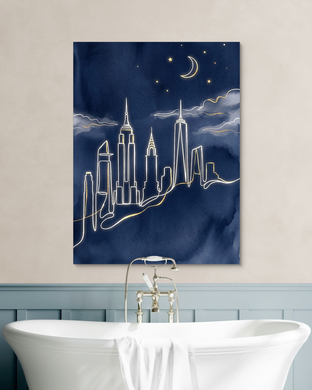 Skyline Golden Night — skyline golden night psd white wall green bath 1port flush print