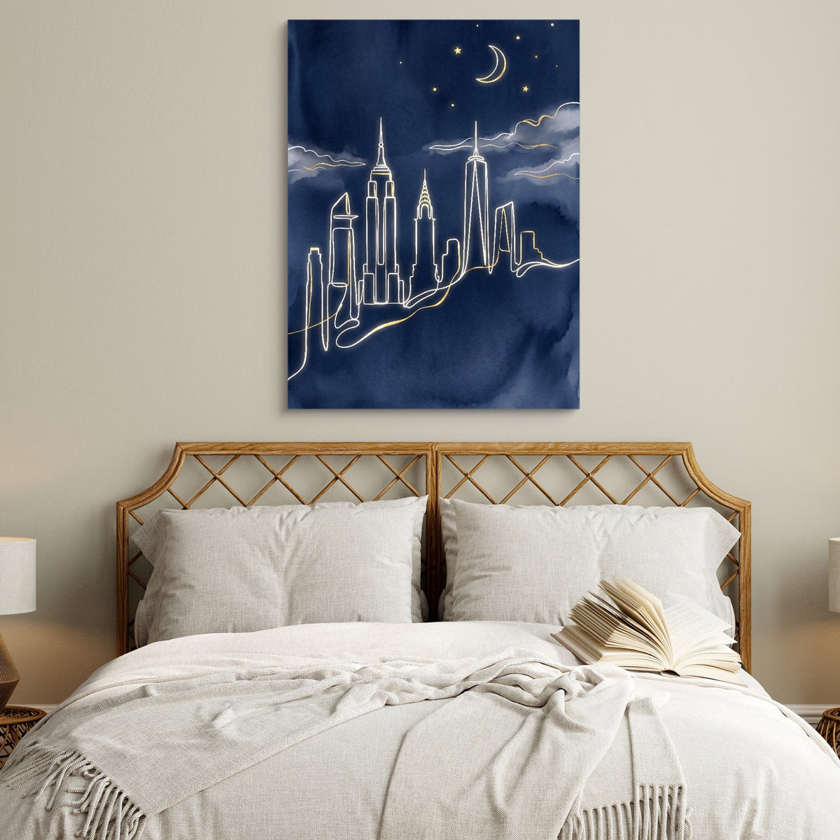 Skyline Golden Night — skyline golden night sq white bedroom 1port flush print