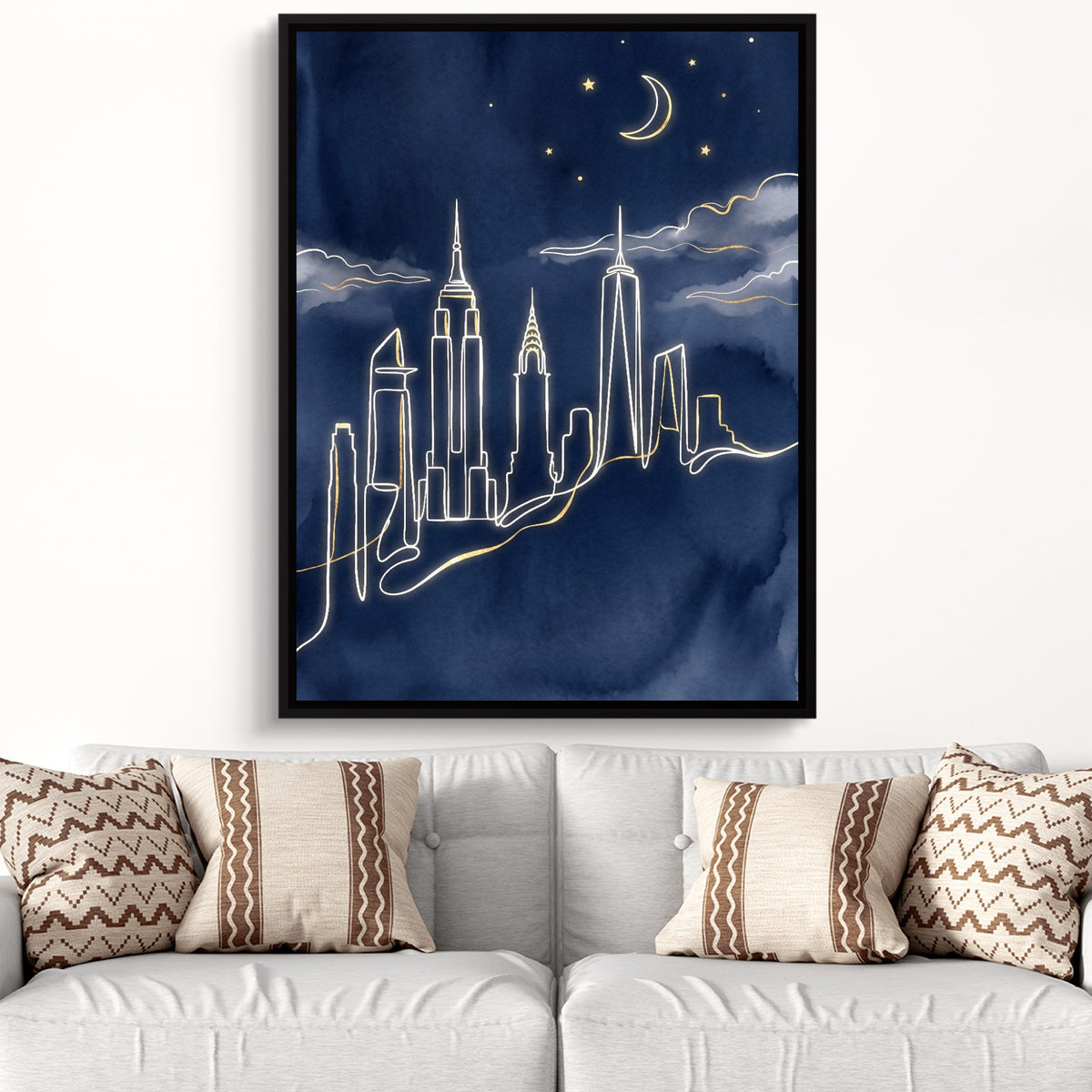 Skyline Golden Night — skyline golden night sq white groovy couch close 1port framed black