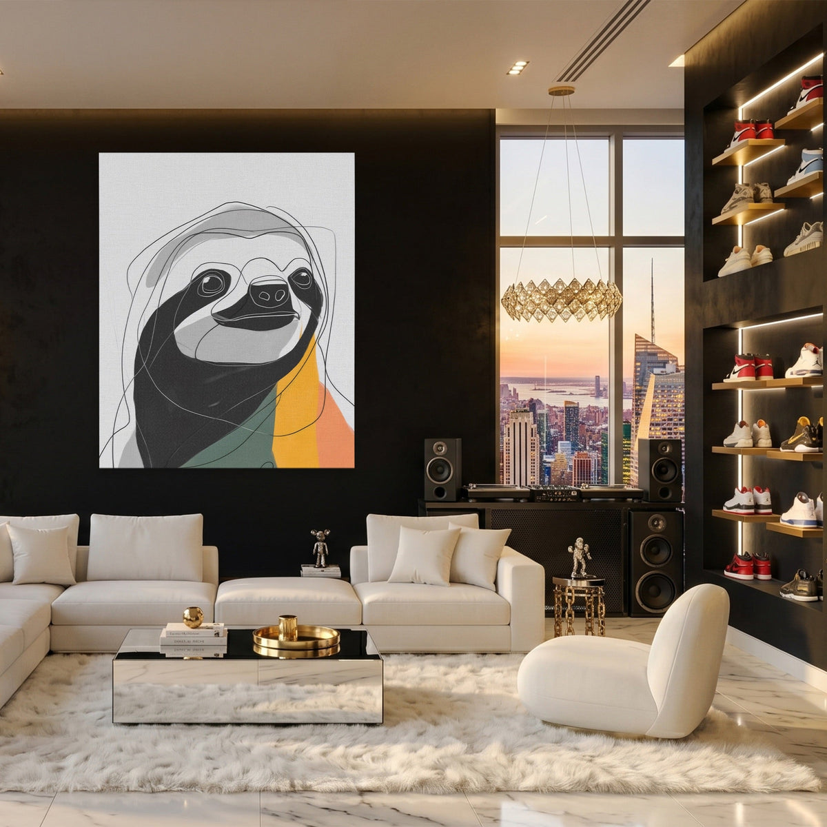 Sloth Ink Smile canvas wall art, room view