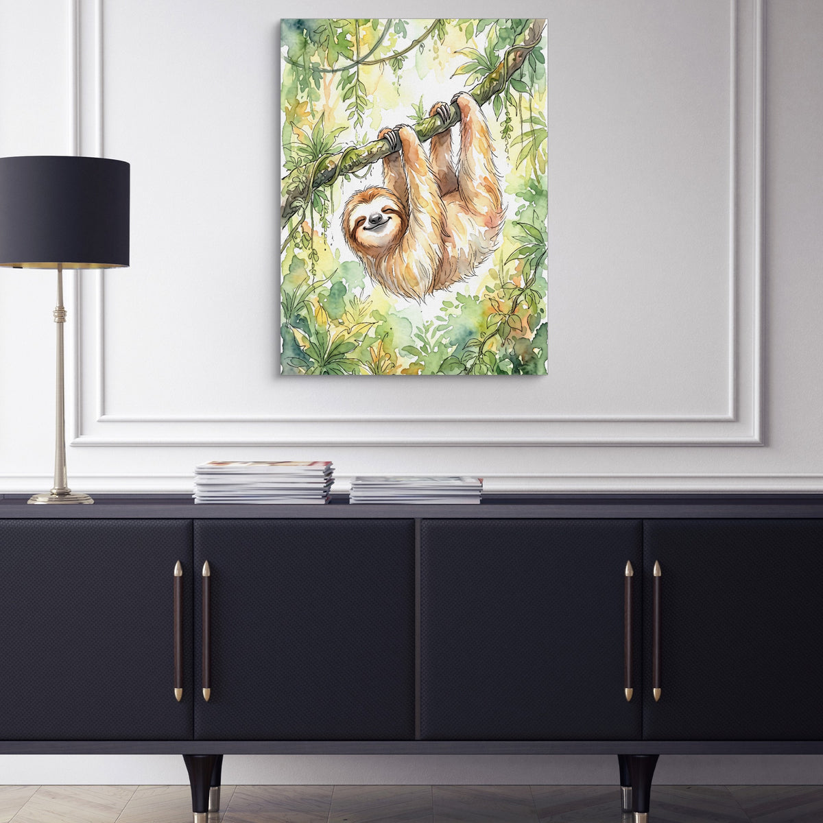 Sloth Watercolor — sloth watercolor sq blue cabinet 1port flush print