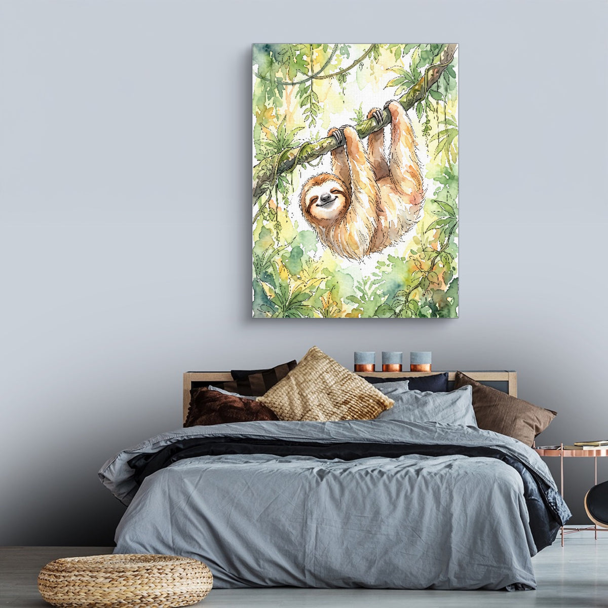 Sloth Watercolor — sloth watercolor sq land comfortable bedroom 1port flush print