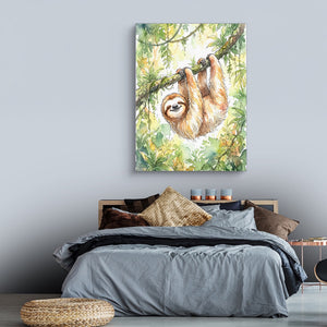 Sloth Watercolor — sloth watercolor sq land comfortable bedroom 1port flush print