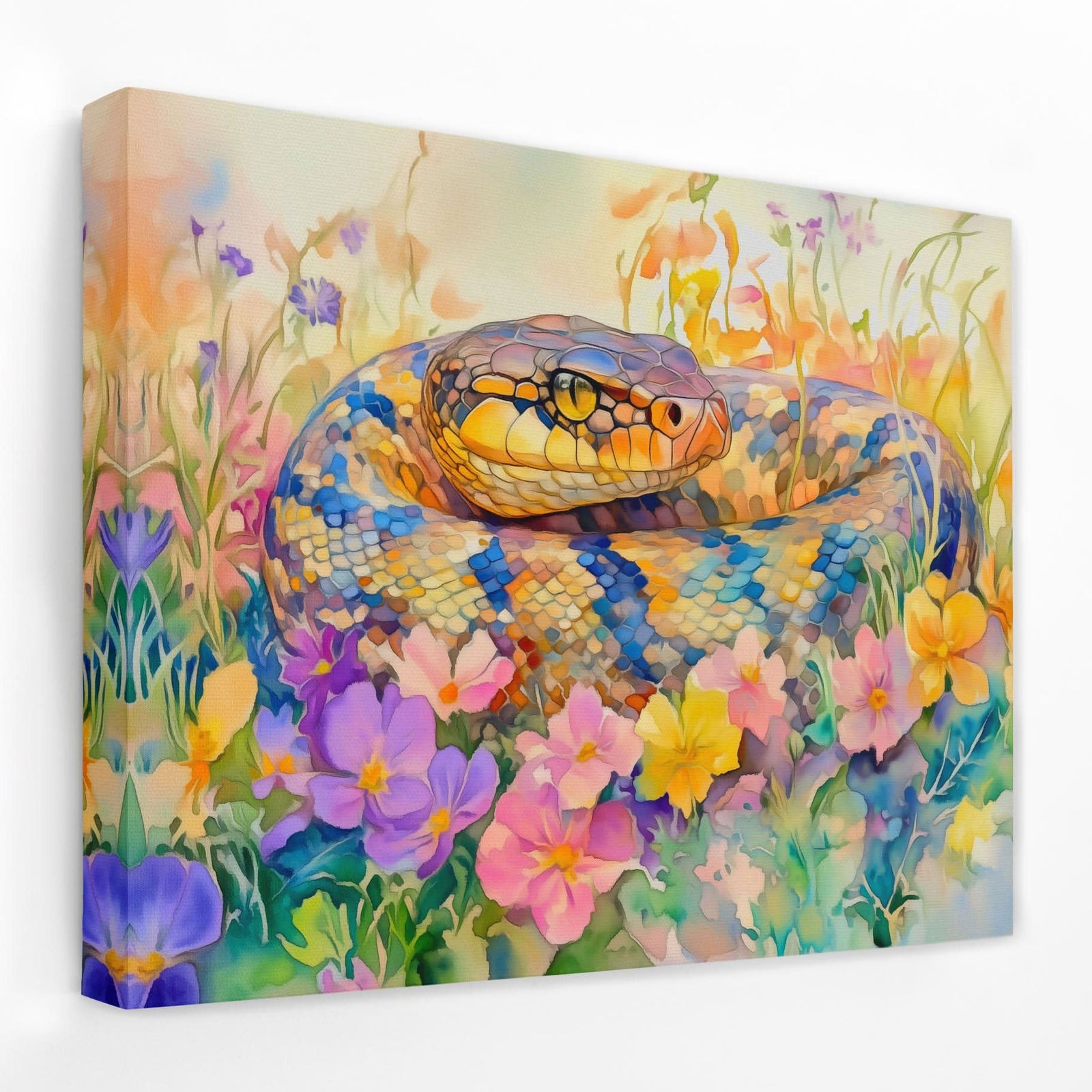 Snake in Flowers - Floral Canvas Wall Art
