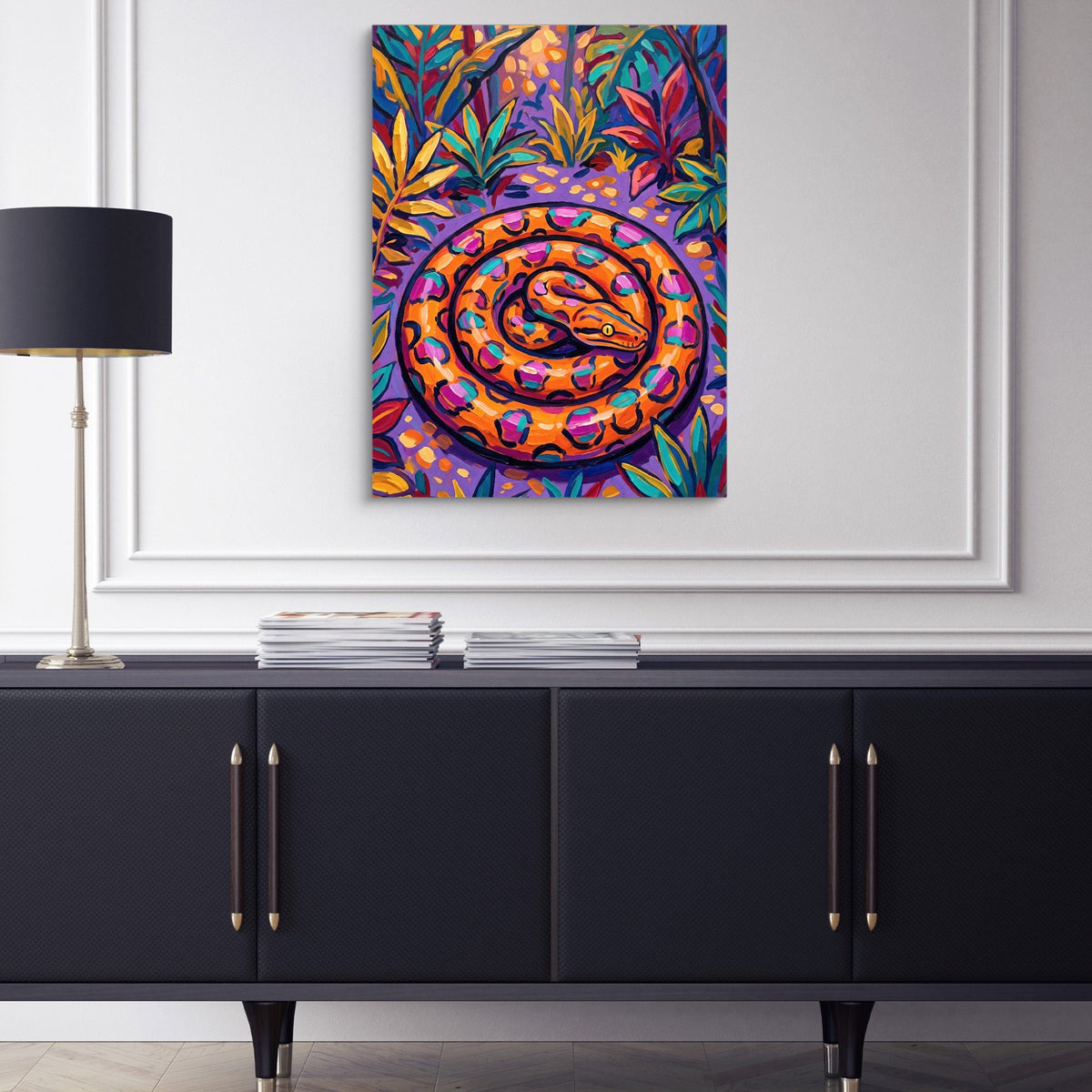 Snake Tropical Hues — snake tropical hues sq blue cabinet 1port flush print