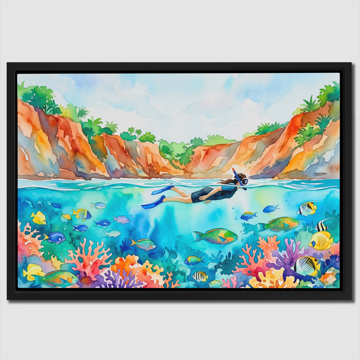 Snorkeler Coral Reef — Snorkeler Coral Reef Close Up Landscape 80