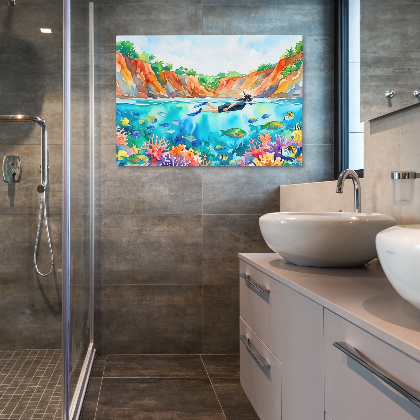 Snorkeler Coral Reef canvas wall art