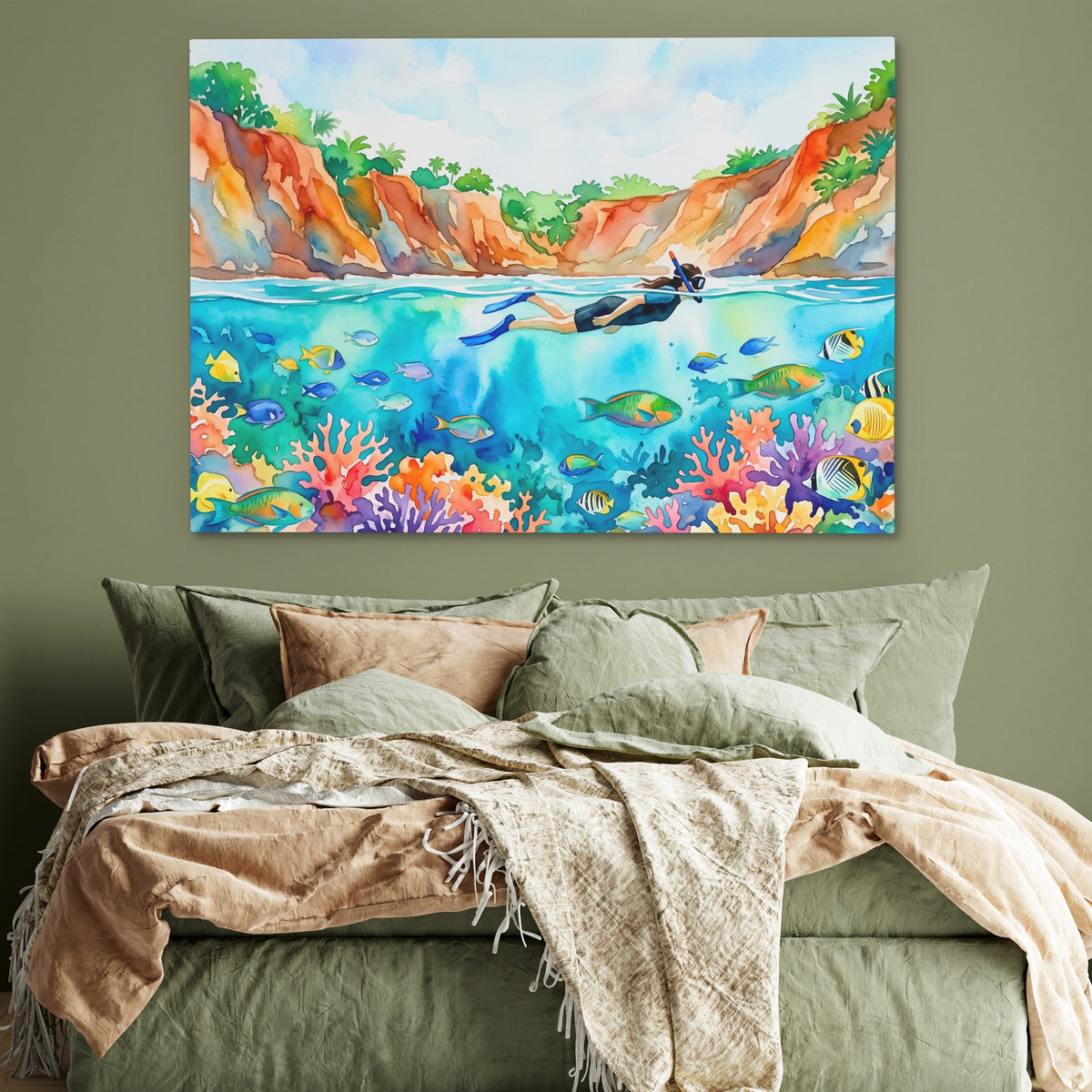 Snorkeler Coral Reef — Snorkeler Coral Reef Green Bedroom 164