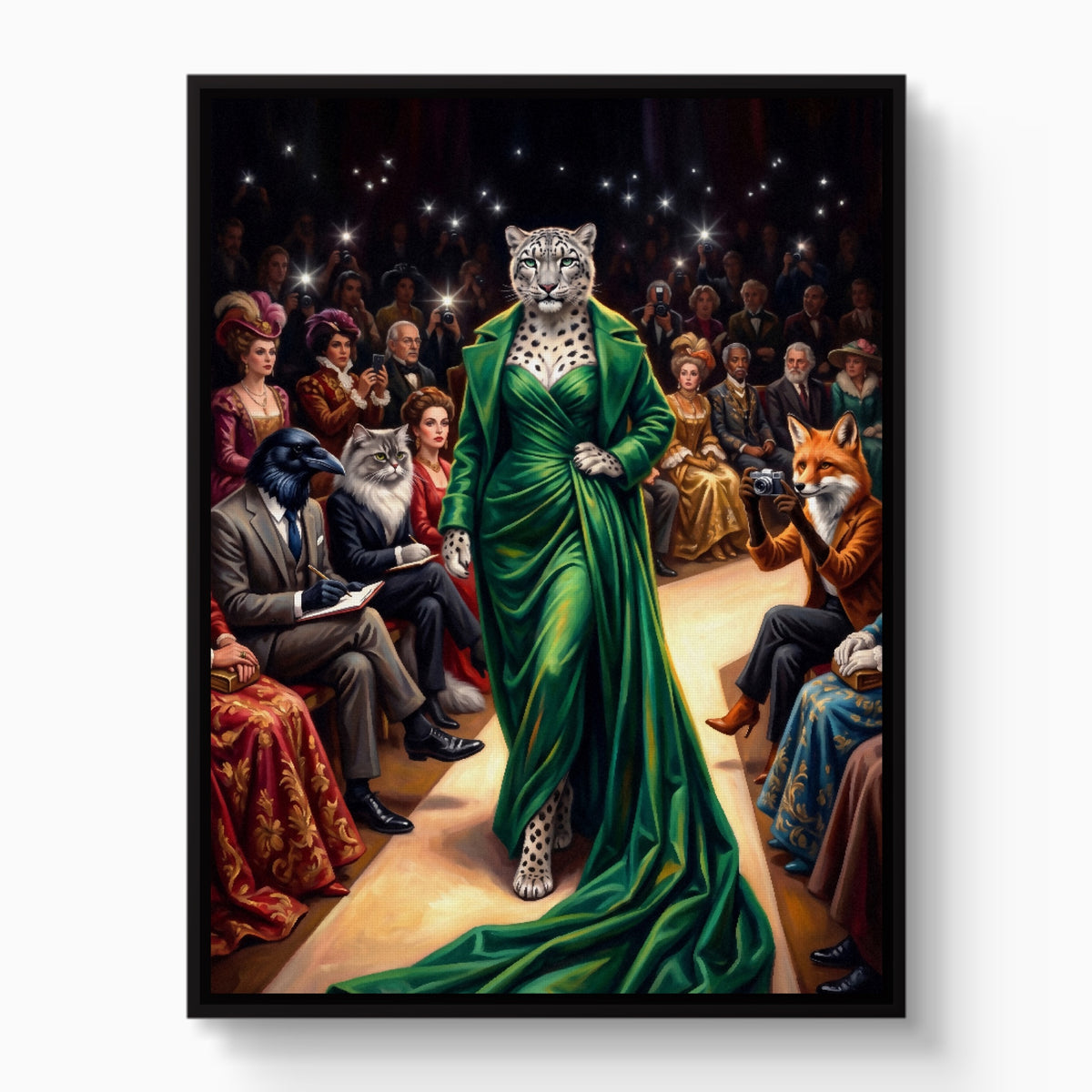 Snow Leopard Runway — snow leopard runway white studio framed black