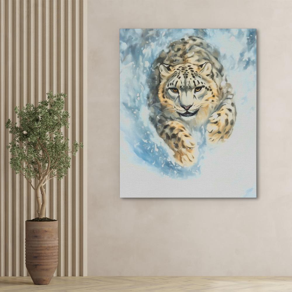 Snow Leopard’s Charge - Luxury Wall Art