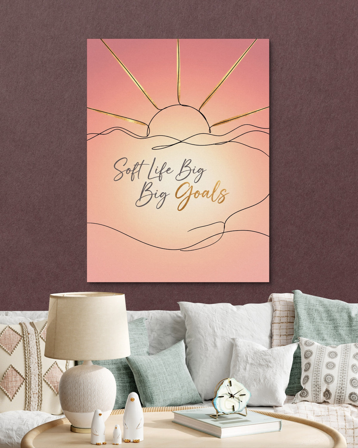 Soft Golden Sunrise — soft golden sunrise psd burgundy clock couch 1port flush print